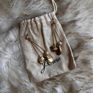 J. Crew Gold and Pearl Seashell Drop Earrings